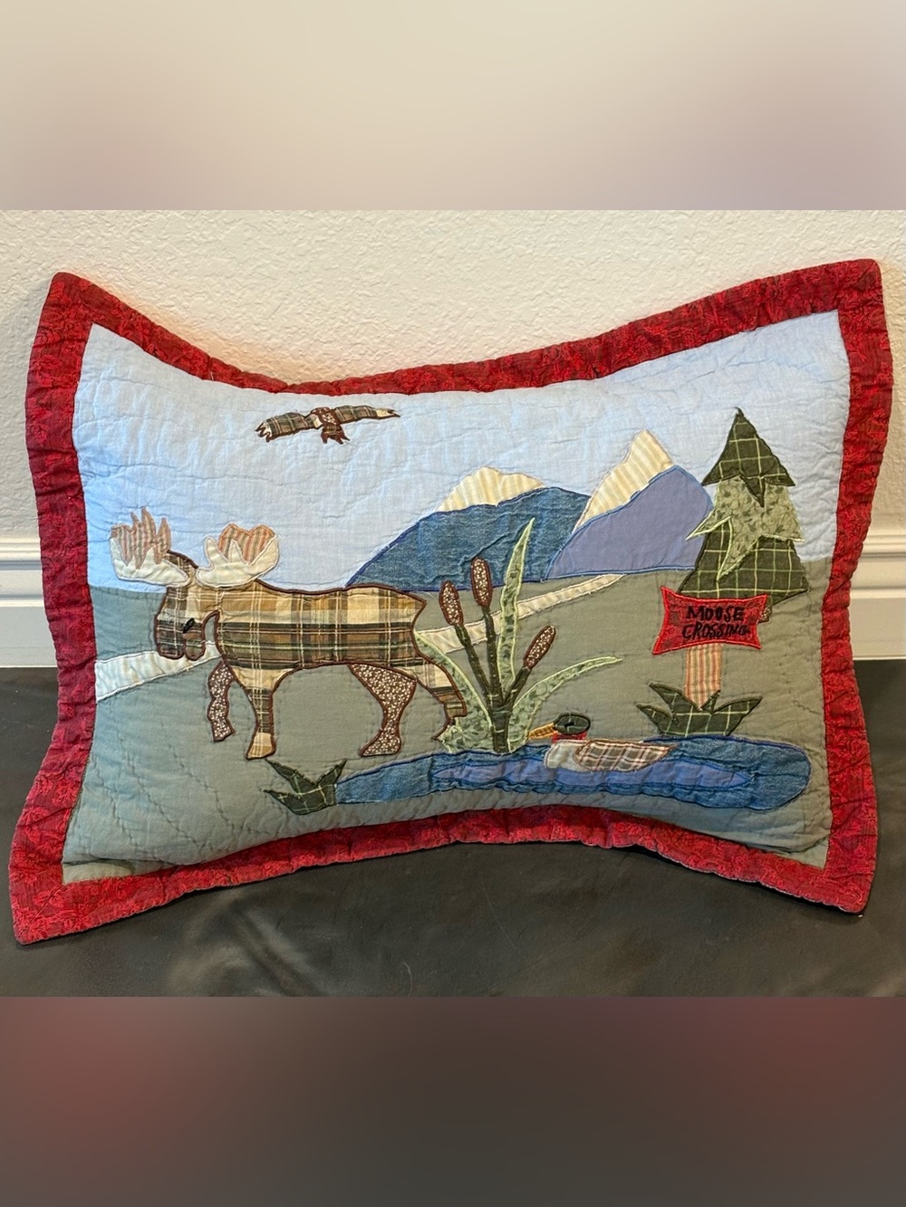 Vintage 1994 Moose Crossing Woodlands Duck Camping Lodge Fishing Pillow Sham
